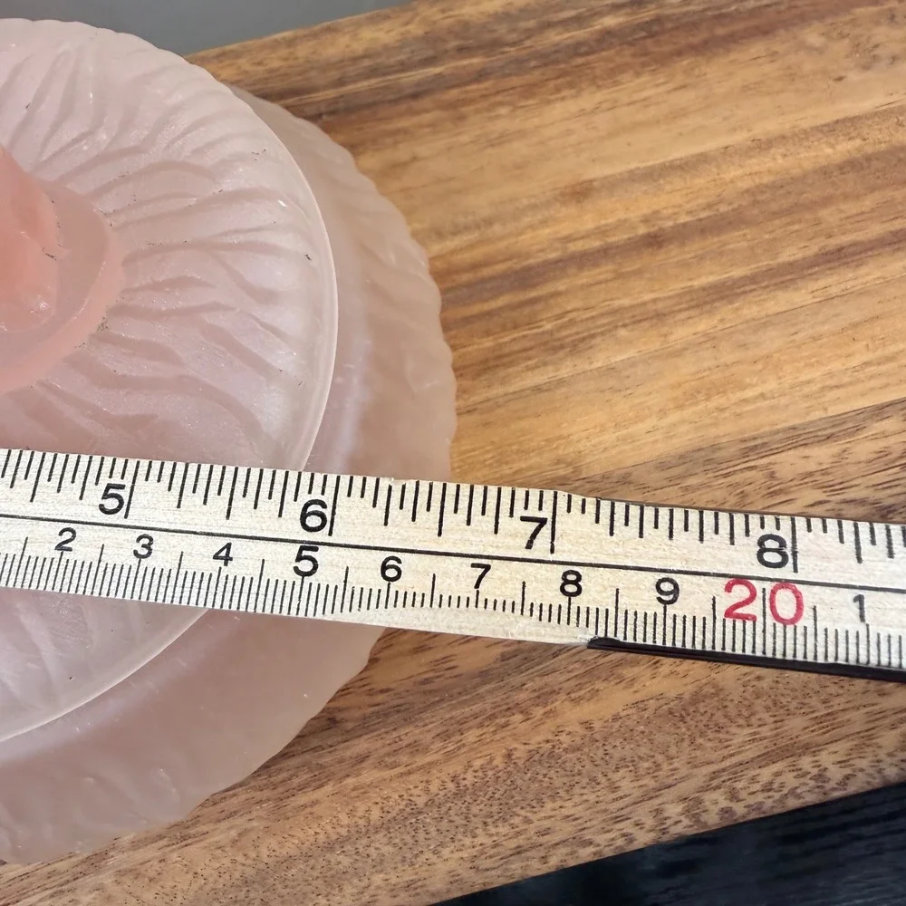 LE Smith Pink Frosted Satin Glass Elephant Finial Powder Jar Trinket Box Vintage
